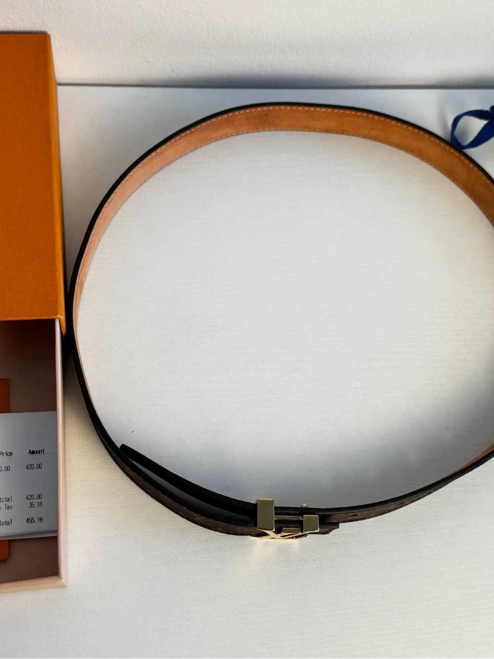 Louis Vuitton Brown Monogram Belt with Gold LV Buckle
